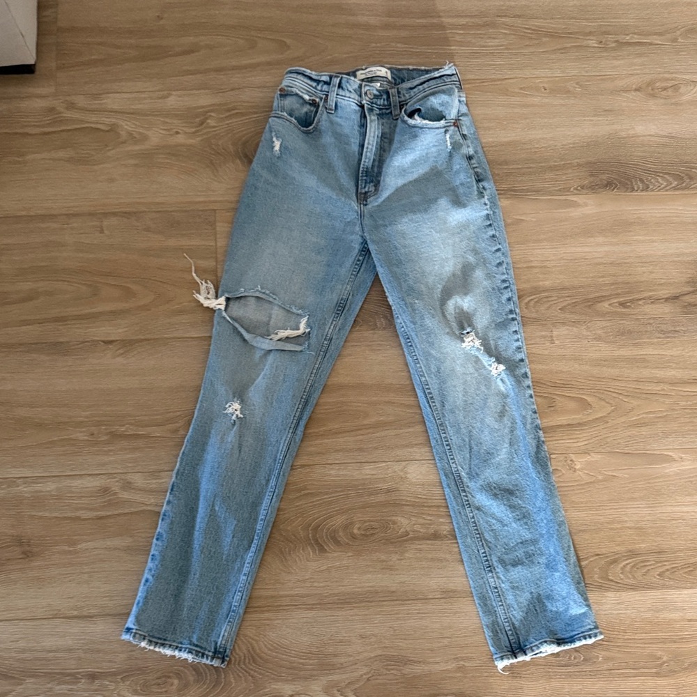 Abercrombie & Fitch Light Blue Distressed Boyfriend Jeans